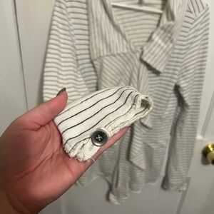 Striped White and Gray Button-Up Sweater